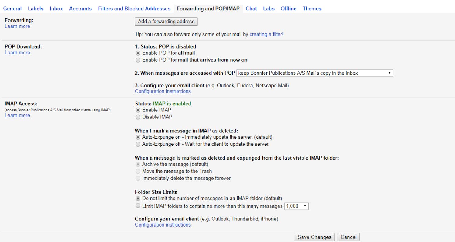 Få gmail til at fungere med din mailklient.